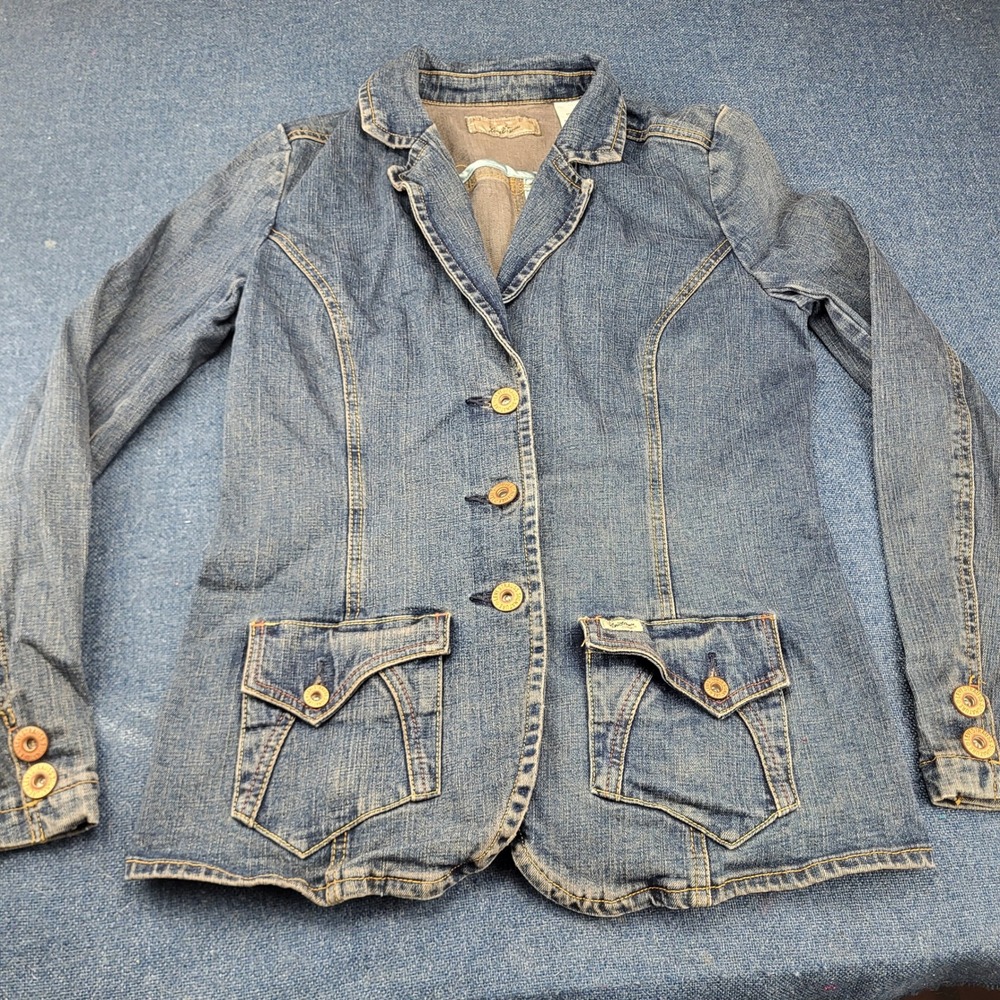 Signature by Levi Strauss Womens Medium Wash Denim Blazer Jacket Size M Blue Y2K